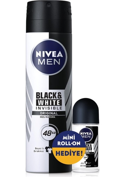 Men Black & White Invisible Erkek Deodorant Sprey 150 ml + Roll-On 25 ml
