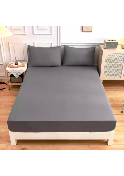 Antrasit Renkli Pamuklu Penye Kumaşından Lastikli Çarşaf