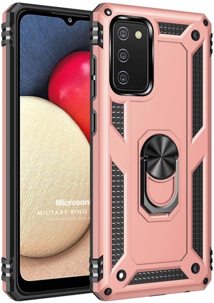 Samsung Galaxy A02S Kılıf Military Ring Holder Rose Gold