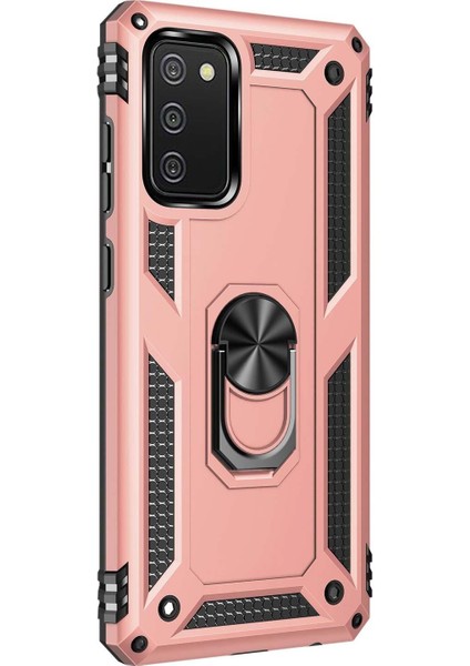 Samsung Galaxy A02S Kılıf Military Ring Holder Rose Gold