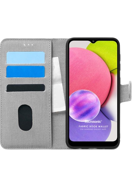 Samsung Galaxy A03S Kılıf Fabric Book Wallet Gri