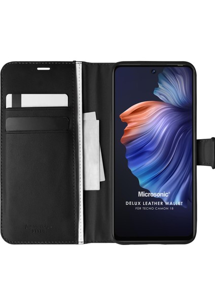 Tecno Camon 18P Kılıf Delux Leather Wallet Siyah