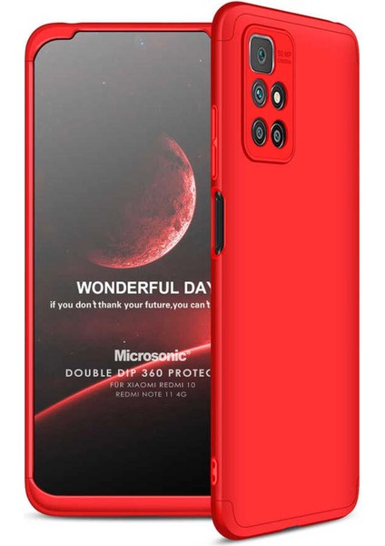 Xiaomi Redmi 10 2022 Kılıf Double Dip 360 Protective Kırmızı