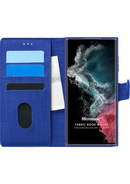 Samsung Galaxy S22 Ultra Kılıf Fabric Book Wallet Lacivert