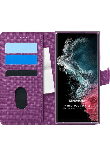 Samsung Galaxy S22 Ultra Kılıf Fabric Book Wallet Mor