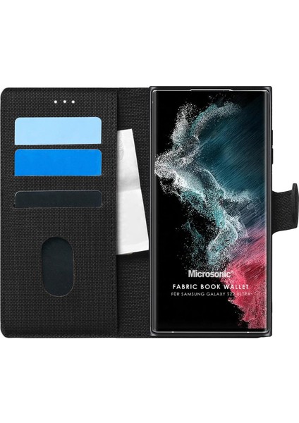 Samsung Galaxy S22 Ultra Kılıf Fabric Book Wallet Siyah