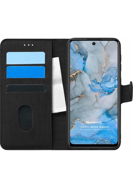 General Mobile Gm 22 Pro Kılıf Fabric Book Wallet Siyah