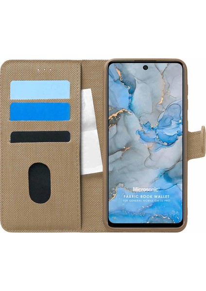 General Mobile Gm 22 Pro Kılıf Fabric Book Wallet Gold