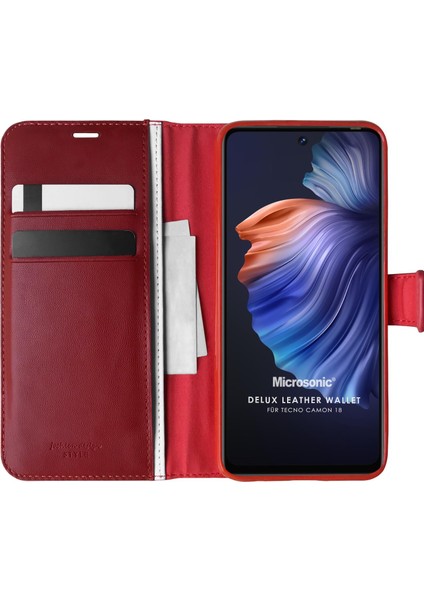 Tecno Camon 18P Kılıf Delux Leather Wallet Kırmızı