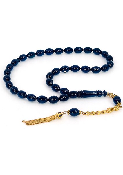 Sarı Gümüş Püsküllü Beyzi Model Zar Kehribar Tesbih