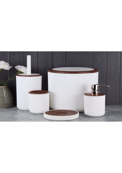 Lısbone Wood 5`li Banyo Seti Beyaz