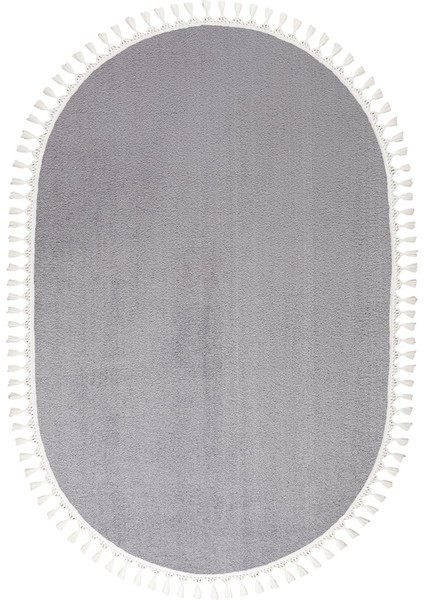 Oval Comfort Puffy Ponpon Saçaklı Peluş Halı Gri modelleri