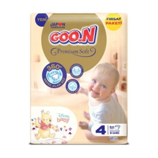 Goon Premium Bant Bebek Bezi 4 Numara 9-14 kg Aylık Paket 64'lü