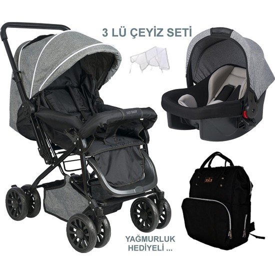 Let's Go Baby Çift Yönlü Travel Sistem Bebek Arabası + Bebek Bakım Çantası + Yağmurluk