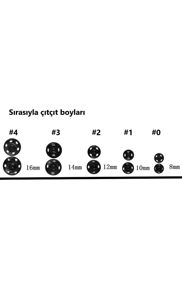 Tuhafiyeci miz Metal, Dikmeli Çıtçıt Düğme No0 (8mm) 36 Adet görsel 6