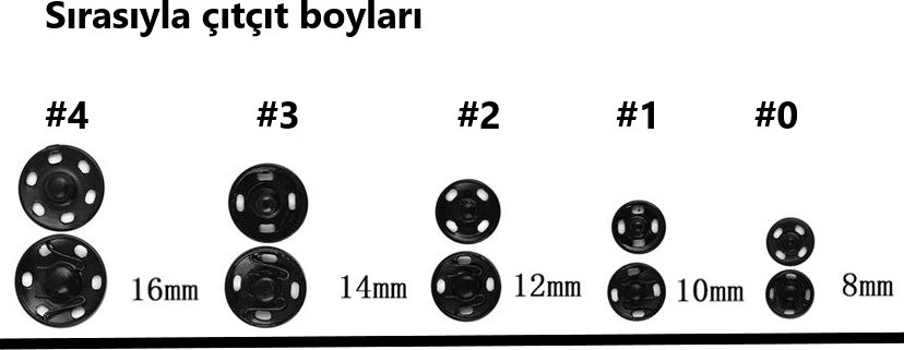 Tuhafiyeci miz Metal, Dikmeli Çıtçıt Düğme No0 (8mm) 36 Adet görsel 3