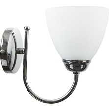 Fer Avize  Esen Dekoratif Krom Renk Modern Spor Beyaz Camlı Duvar Tekli Aplik