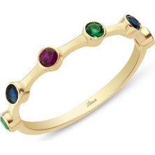 Lilarote Rengarenk Taşlı Altın Yüzük