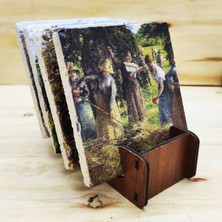 Harikapoli Camille Pissarro - Traverten Bardak Altlığı 4'lü Set Standlı