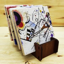 Harikapoli Wassily Kandinsky - Traverten Bardak Altlığı 4'lü Set Standlı