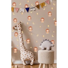 Msticker Minik Aslan Ay ve Yıldızlar Çocuk Bebek Odası Duvar Sticker Seti