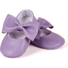First Step Lila Kız Bebek Suni Deri Fiyonklu Babet Patik