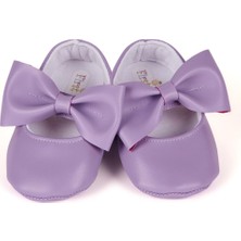 First Step Lila Kız Bebek Suni Deri Fiyonklu Babet Patik