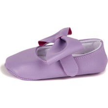 First Step Lila Kız Bebek Suni Deri Fiyonklu Babet Patik