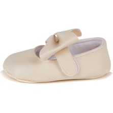 First Step Krem Kız Bebek Suni Deri Fiyonklu Babet Patik