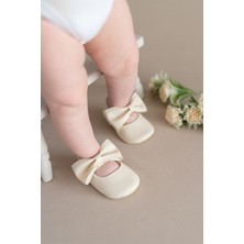 First Step Krem Kız Bebek Suni Deri Fiyonklu Babet Patik