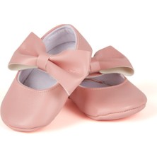 First Step Pembe Kız Bebek Suni Deri Fiyonklu Babet Patik