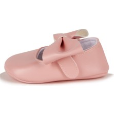 First Step Pembe Kız Bebek Suni Deri Fiyonklu Babet Patik