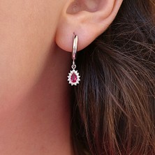 Kırmızı Beyaz Taşlı Minimal Anturaj Damla Gümüş Küpe