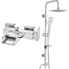 T-may Eca Natura Banyo Bataryası+T-May Banyo Belen Kare Tepe Duş Takımı Seti Paslanmaz Krom
