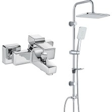 T-may Eca Caro Banyo Bataryası+T-May Banyo Çınar Dikdörtgentepe Duş Takımı Seti Paslanmaz Krom