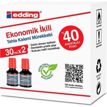 Edding BT30 Tahta Kalemi Mürekkebi 2'li Paket Kırmızı