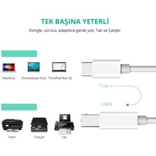 Coverzone Type-C USB B Printer Kablosu 1 Metre Beyaz Type-C Yazıcı Kablosu 1 Metre Beyaz