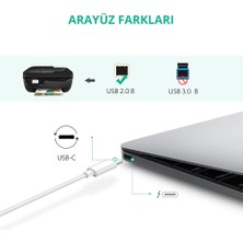 Coverzone Type-C USB B Printer Kablosu 1 Metre Beyaz Type-C Yazıcı Kablosu 1 Metre Beyaz