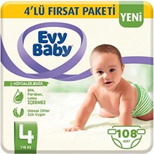 EKS Ticaret Evy Baby Bebek Bezi 4 Beden (7-14 Kg) Maxi %100 Doğal Pamuk, 108 Adet