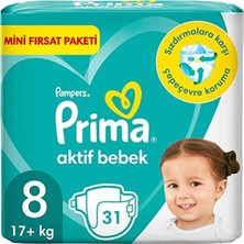 EKS Ticaret Prima Bebek Bezi Aktif Bebek 8 Beden 31 Adet Fırsat Paketi