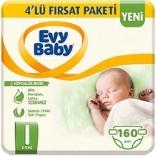 EKS Ticaret Evy Baby Bebek Bezi 1 Beden Yenidoğan 4'lü Fırsat PAKETI,160 Adet