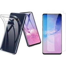 Kılıfist Samsung Galaxy S10E Ince Şeffaf Esnek Silikon Kılıf +Temperli Cam