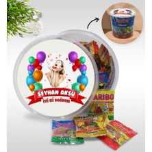 Kişiye Özel Isimli Fotoğraflı Doğum Günü Tasarımlı Dev Boy Haribo Minis Kovası (10GX100ADET) Model 14