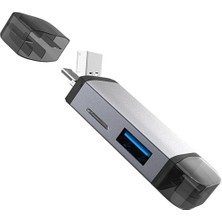 Coverzone 6 In 1 Usb, Type-C, Mikro USB To Usb2.0/tf/sd Kart Okuyucu 3 Port Hub Adaptör Çevirici