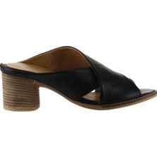 Bueno Shoes Siyah Deri Kadın Topuklu Terlik