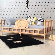 MiniWood Ayıcıklı Montessori Yatak Ahşap Karyola Bebek Beşiği