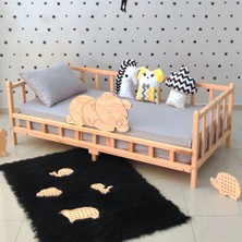 MiniWood Ayıcıklı Montessori Yatak Ahşap Karyola Bebek Beşiği