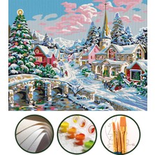 Palmiye Hobi Sanat Sayılarla Boyama Hobi Seti Fırça Boya Dahil (Bez Kanvas) 40x50 CM - Kar Manzarası