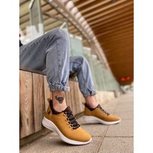 XON1601 Bağcıklı Rahat Kalın Taban Camel Sarı Beyaz Erkek Spor Ayakkabı