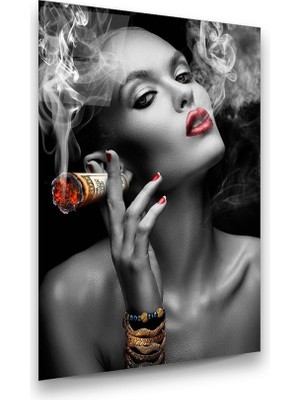 Glass Art Dolar ve Kadın Dikey Cam Tablo